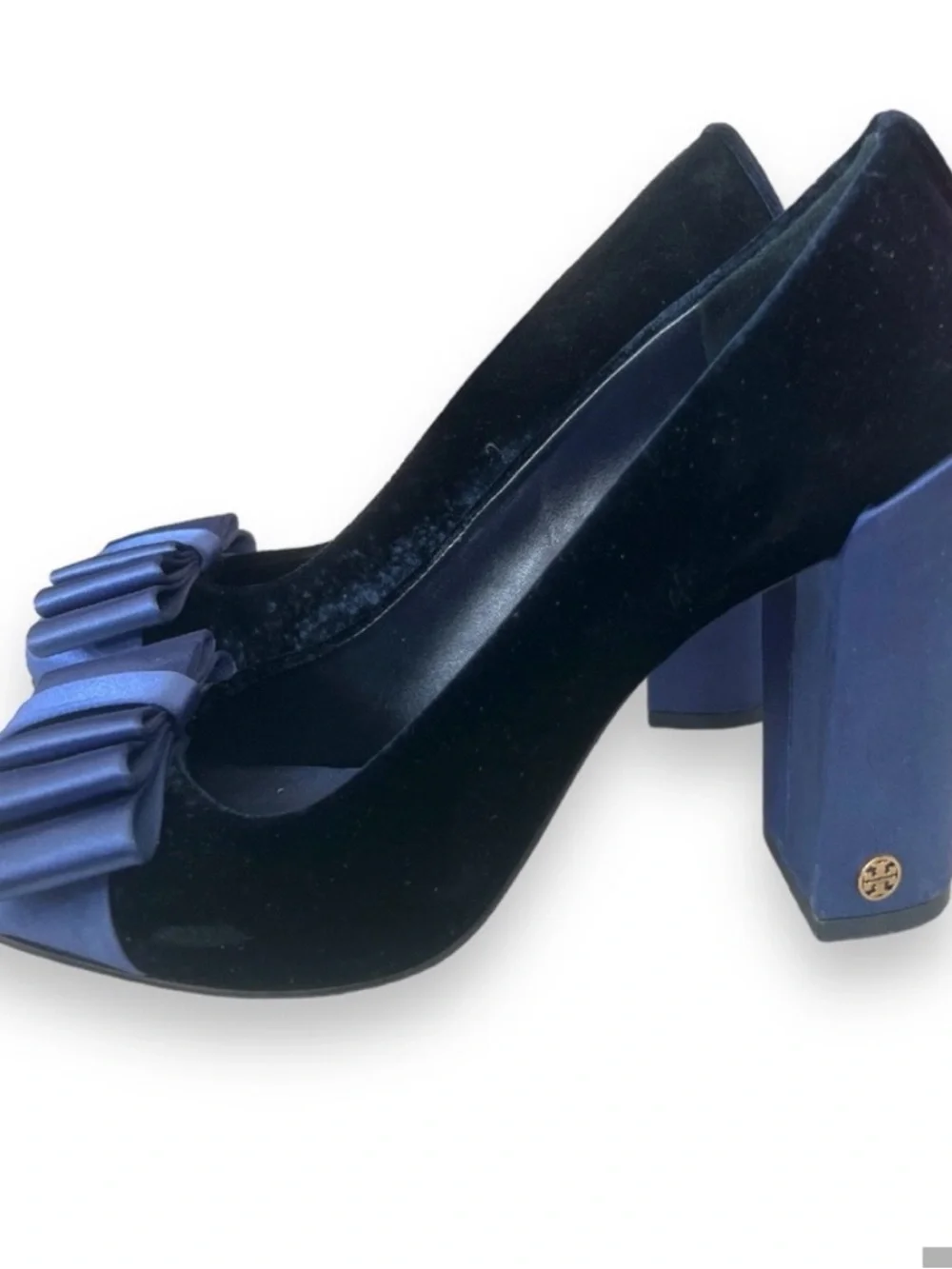 Tory Burch Navy and Black Block Heel Loafers - Picture 2 of 2